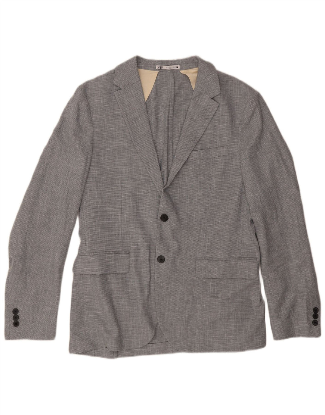 Zara Chaqueta tipo blazer de 2 botones para hombre Reino Unido 40 Poliéster de pata de gallo gris grande