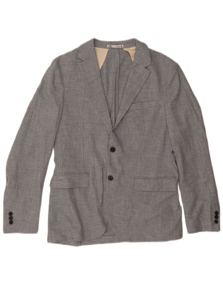 Zara Chaqueta tipo blazer de 2 botones para hombre Reino Unido 40 Poliéster de pata de gallo gris grande