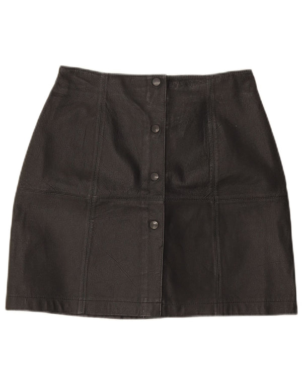 Vintage mujer mini falda de cuero W25 XS cuero negro
