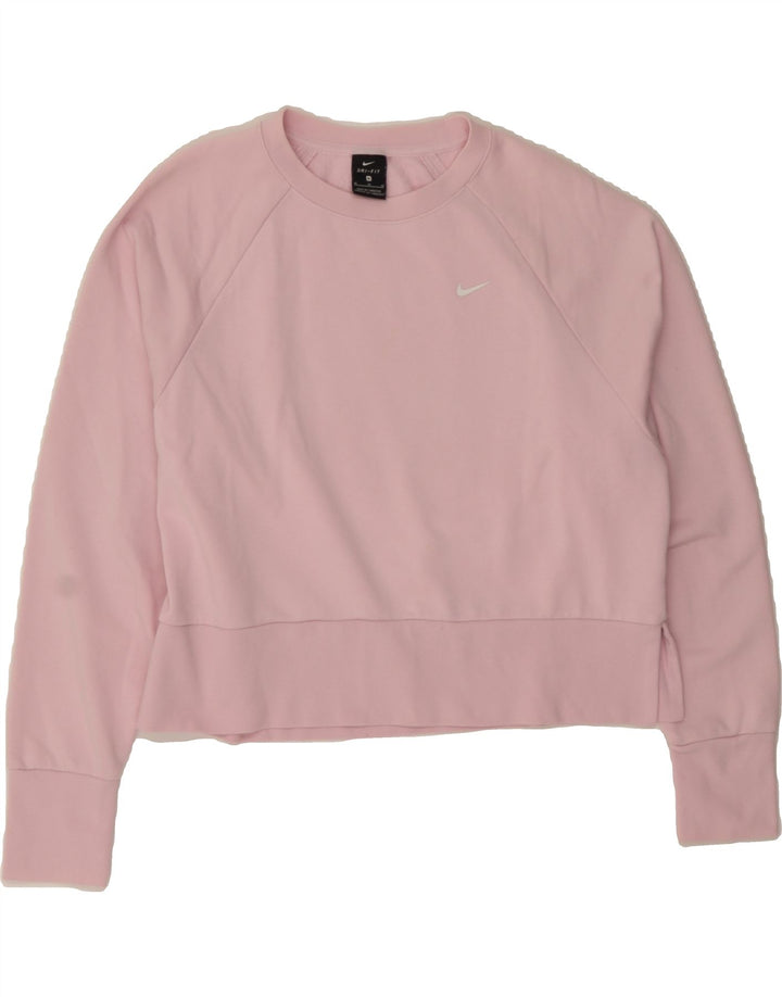 NIKE Womens Dri Fit Graphic Crop Sweatshirt Jumper UK 14 Medium Pink Vintage Nike and Second-Hand Nike from Messina Hembry 