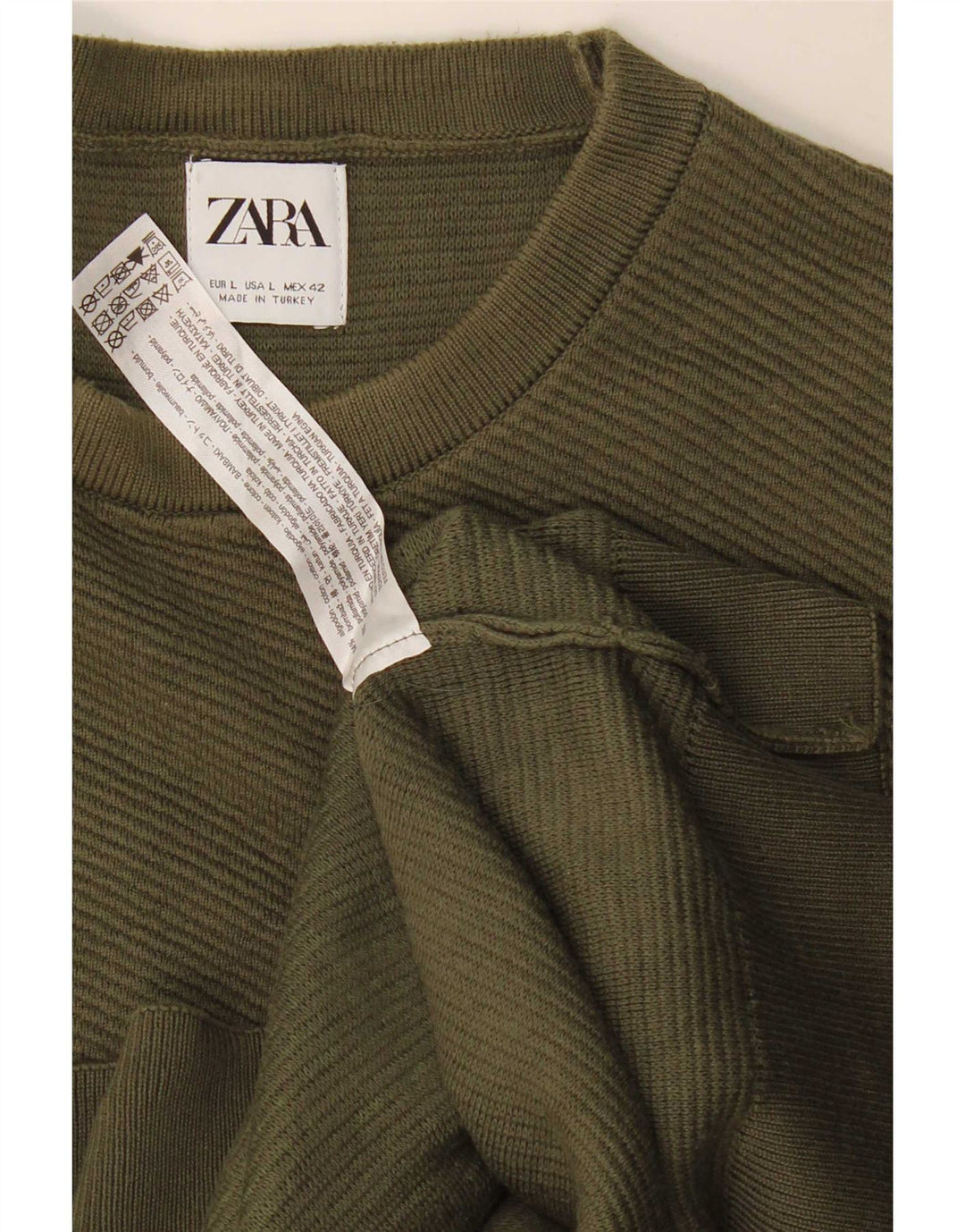 Zara Hombre Jersey De Cuello Redondo Jersey Grande Caqui Algodón