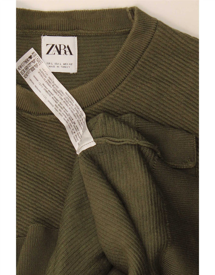 Zara Hombre Jersey De Cuello Redondo Jersey Grande Caqui Algodón