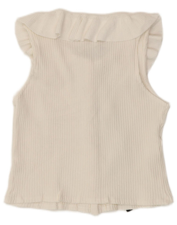 Zara Mujer Blusa Sin Mangas Camisa UK 8 Small Blanco