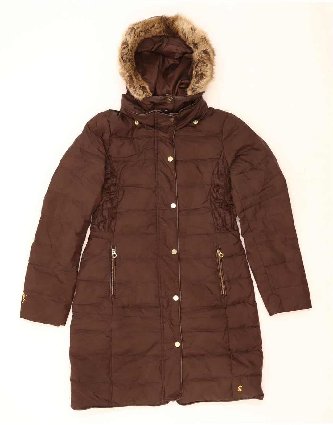 JOULES Abrigo acolchado con capucha para mujer UK 10 Small Marrón Poliéster