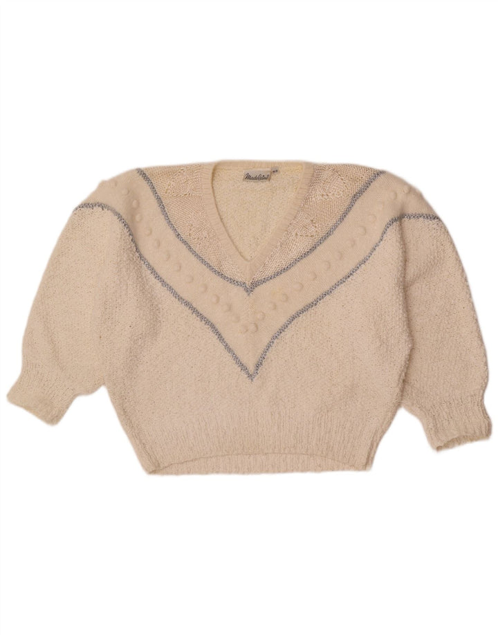 Madeleine Jersey con Cuello en V para Mujer EU 36/38 Small White Rayas