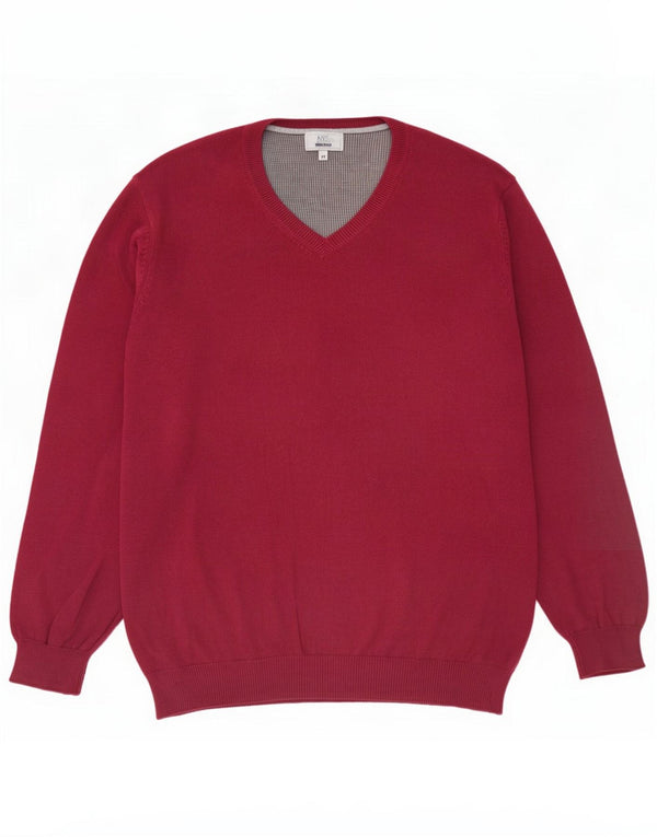 Marks & Spencer Mens Regular Fit V-Neck Jumper Sweater XL Burgundy Cotton