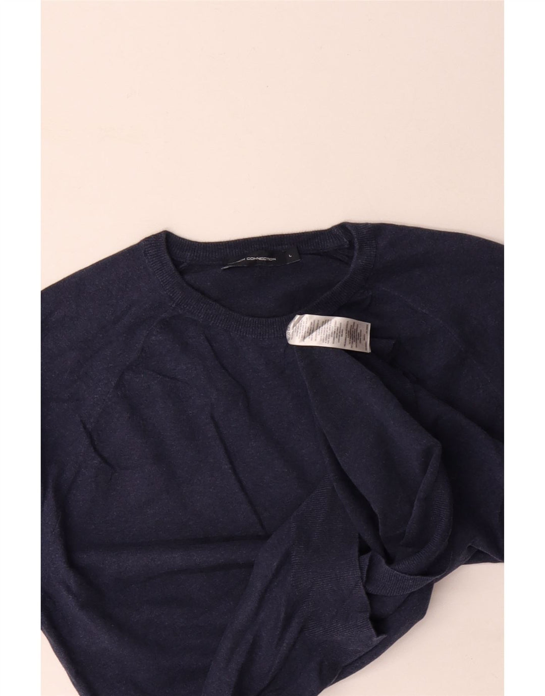 FRENCH CONNECTION Suéter tipo jersey con cuello redondo para hombre, tamaño grande, algodón azul marino