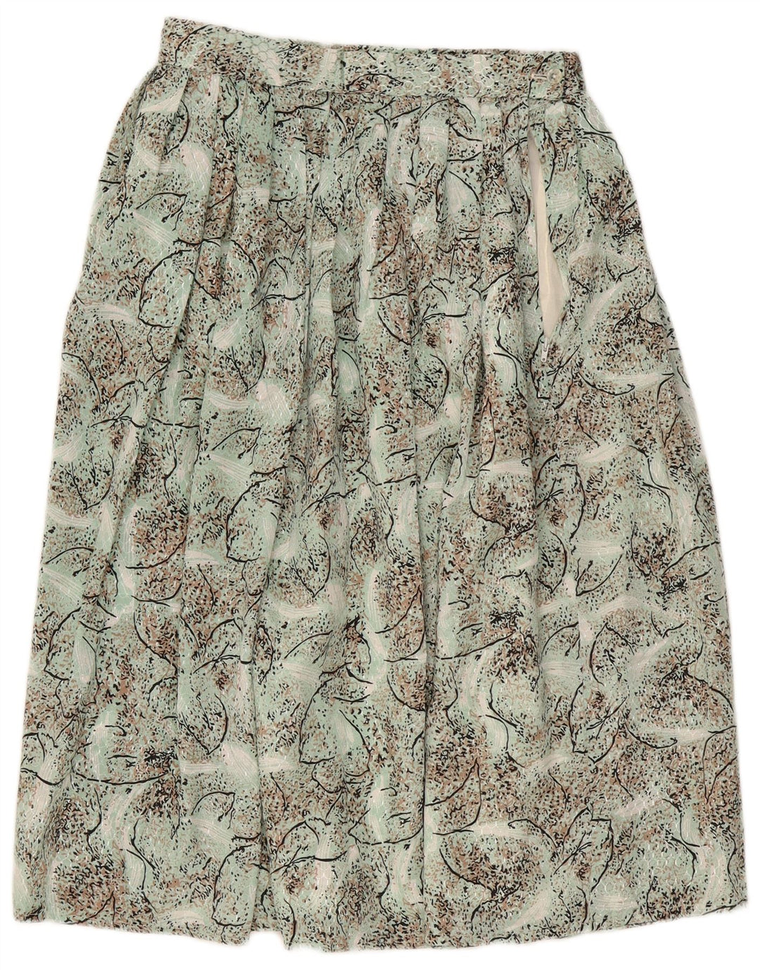 Falda plisada con patrón abstracto vintage para mujer W28 verde medio