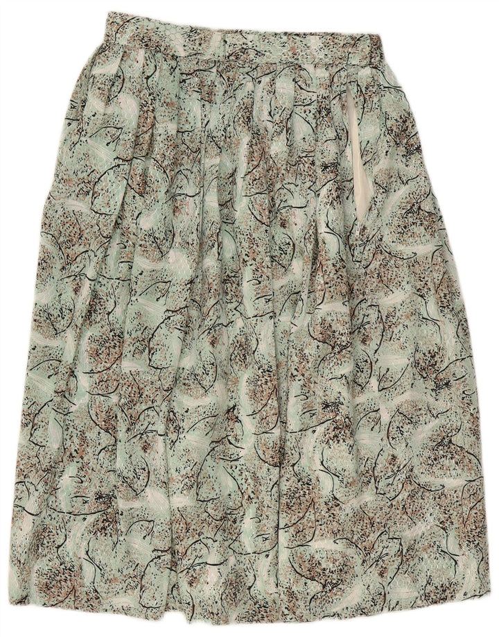 Falda plisada con patrón abstracto vintage para mujer W28 verde medio