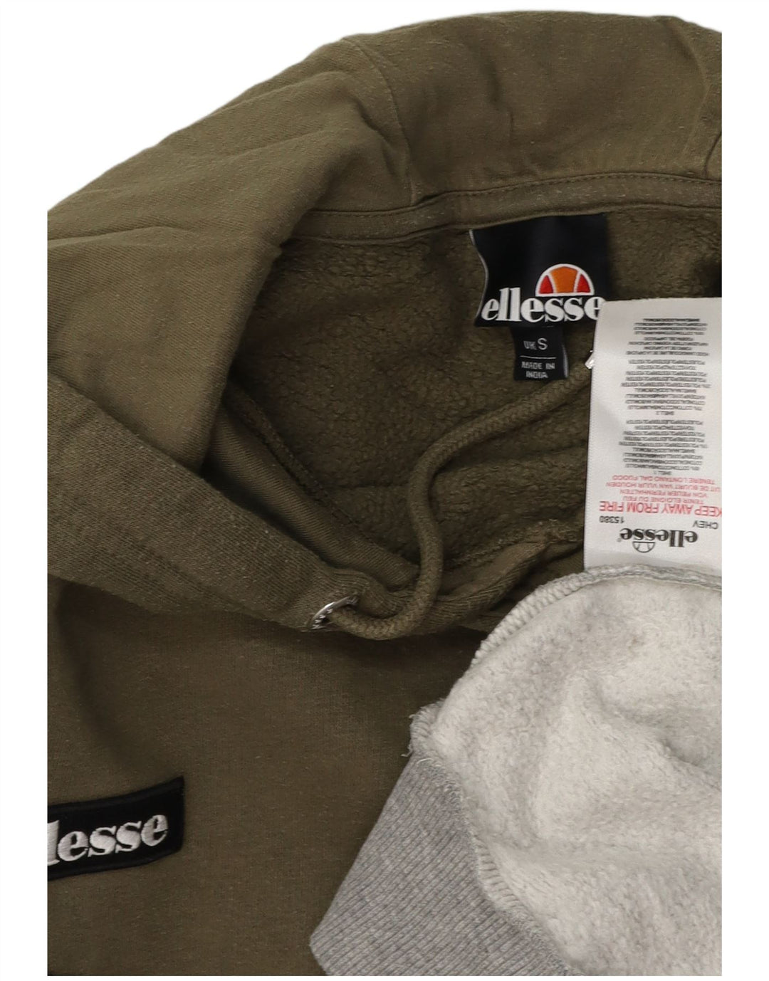 ELLESSE Hombre Sudadera Con Capucha Gráfica Jersey Pequeño Caqui Colorblock Algodón