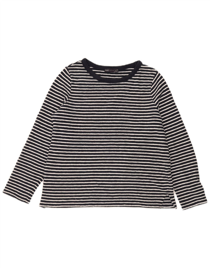 MARKS & SPENCER Camiseta de manga larga para mujer UK 40 Grande Azul marino a rayas