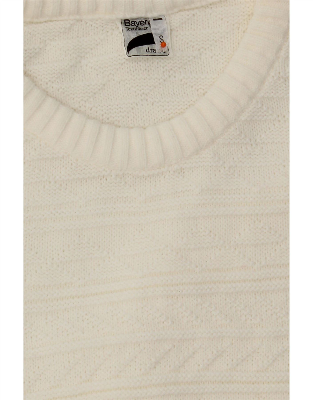 BAYER Womens Oversized Crew Neck Jumper Sweater UK 10 Small White Vintage Bayer and Second-Hand Bayer from Messina Hembry 