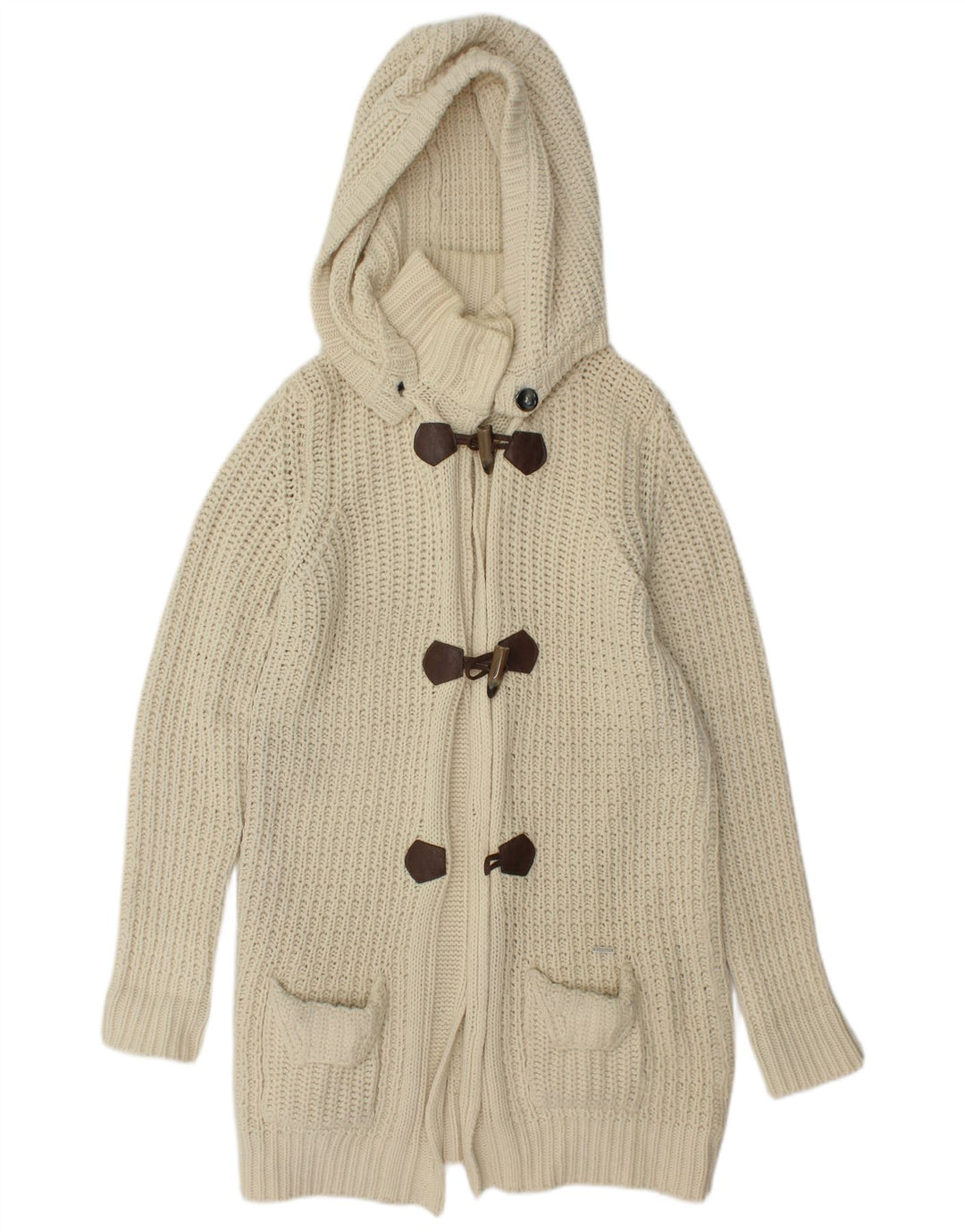WOOLRICH Suéter tipo cárdigan largo extragrande para mujer UK 10 Small Off White