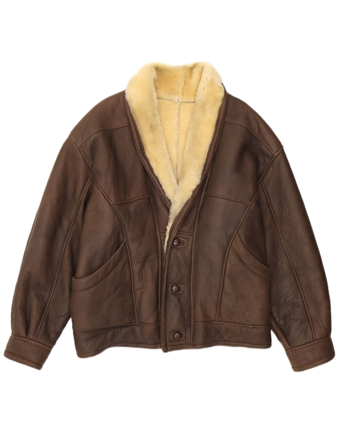 Chaqueta de piel de oveja vintage para hombre IT 52 XL Marrón Shearling