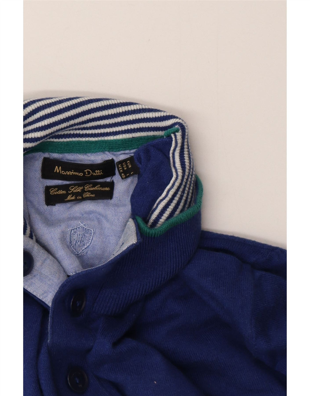 MASSIMO DUTTI Suéter tipo jersey con cuello y botones para mujer UK 46 Grande Algodón azul