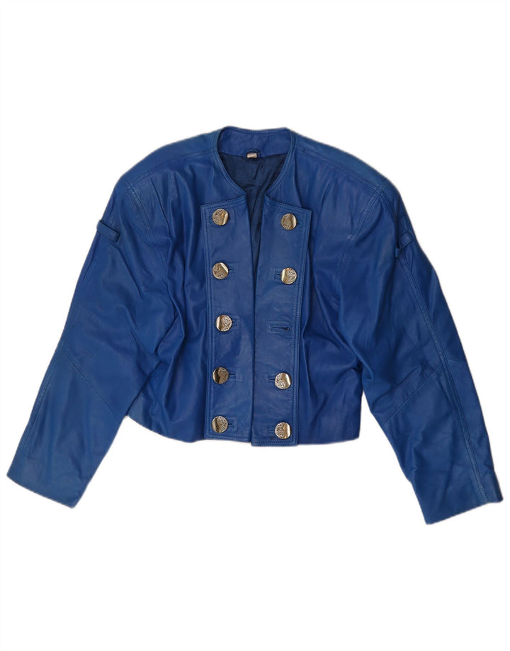 Vintage mujer crop chaqueta de cuero Reino Unido 10 pequeño azul