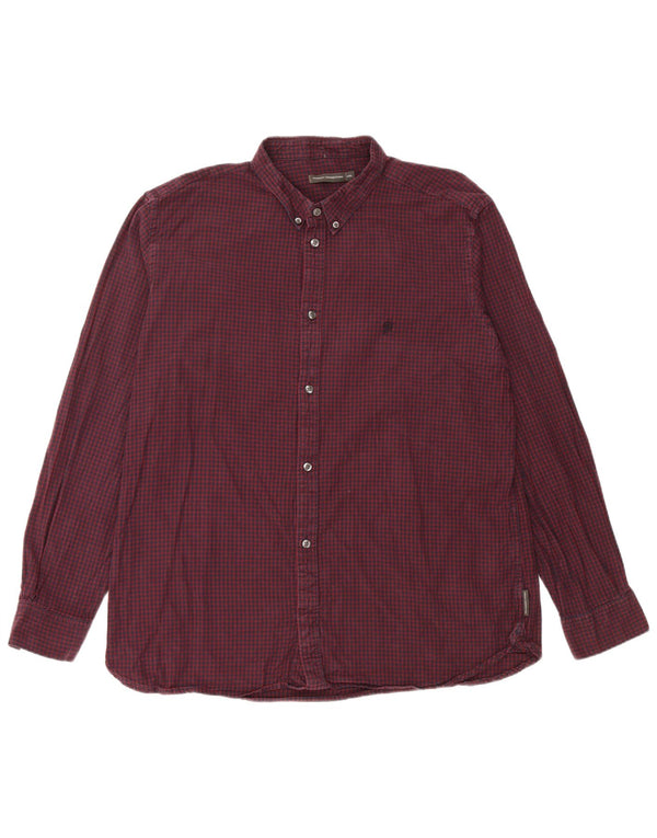 FRENCH CONNECTION Camisa de franela para hombre 2XL Cuadros burdeos