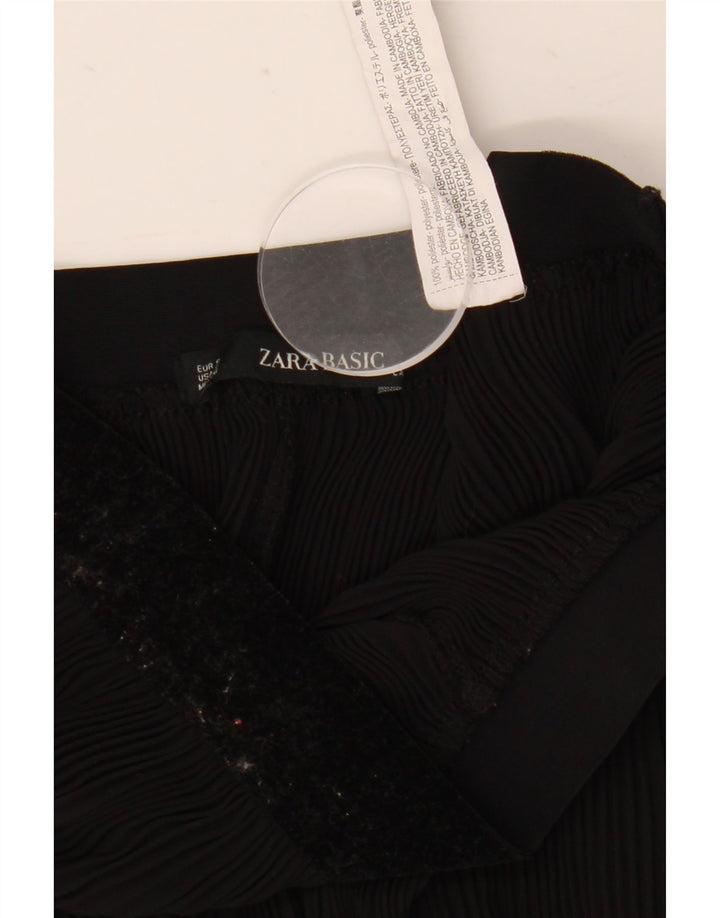 Zara Mujer Pantalón Casual Plisado Acampanado Pequeño W27 L23 Poliéster Negro