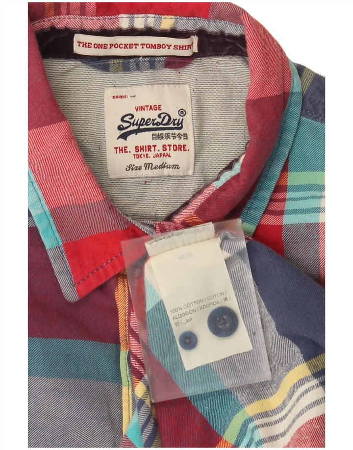 Camisa de franela Superdry para mujer, talla mediana, algodón a cuadros multicolor