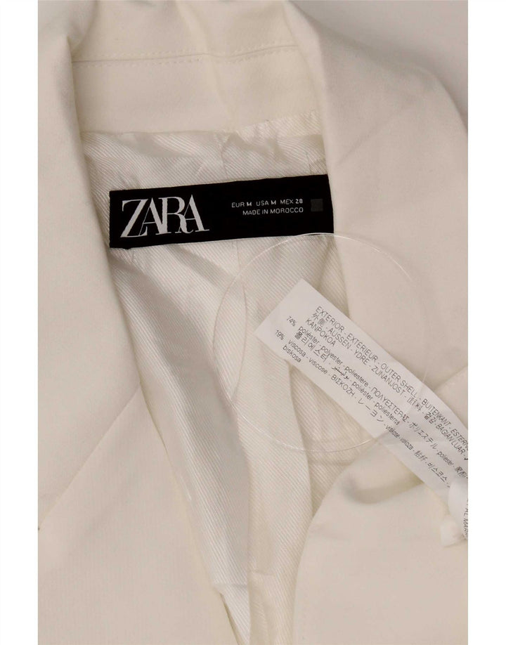 Zara Chaqueta Blazer De 1 Botón Para Mujer UK 44 Poliéster Blanco Mediano