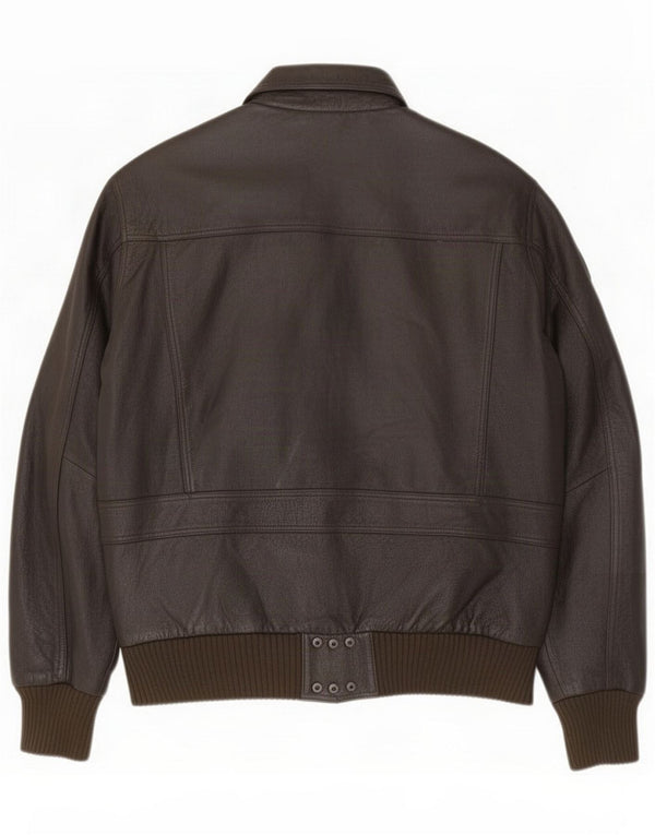 Chaqueta de aviador de vuelo de cuero con estampado vintage para hombre UK 40 Large Brown