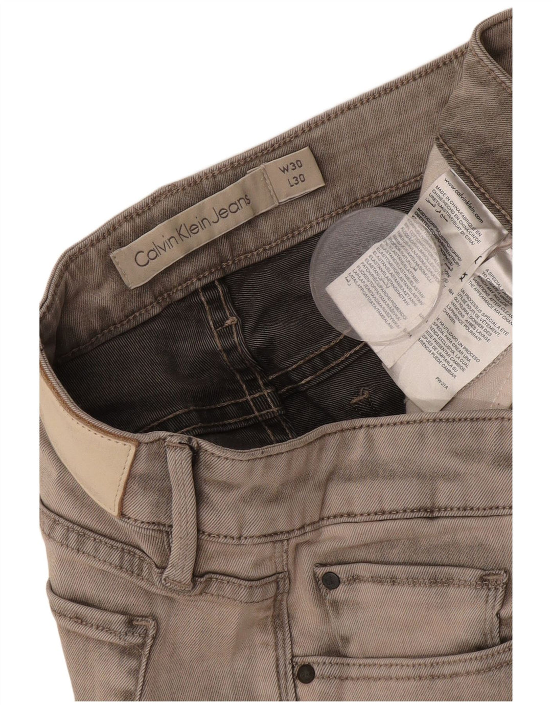 CALVIN KLEIN Vaqueros ajustados para mujer W30 L30 Algodón gris