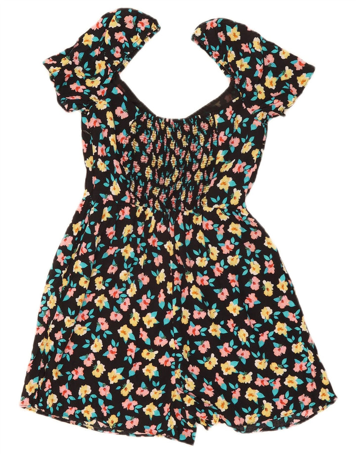Zara Mujer Mono Corto UK 8 Pequeño Negro Floral