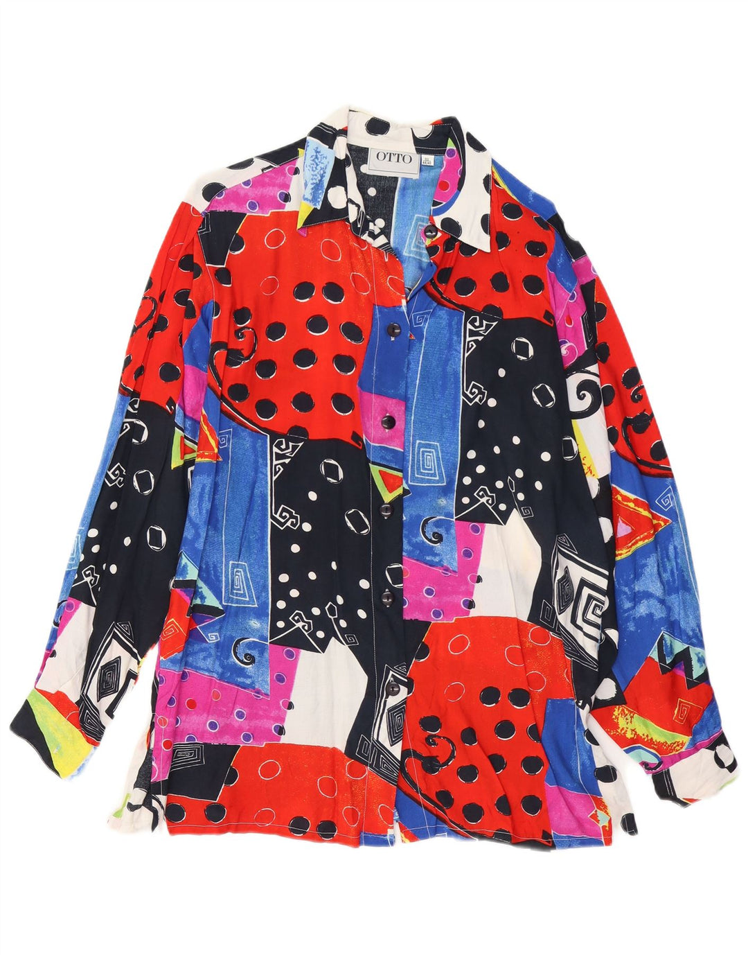 VINTAGE Blusa camisa mujer EU 44/46 XL Viscosa patchwork multicolor