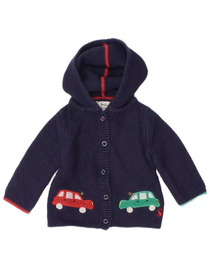 JOULES Cárdigan con capucha y estampado gráfico para niñas de 3 a 6 meses, azul marino