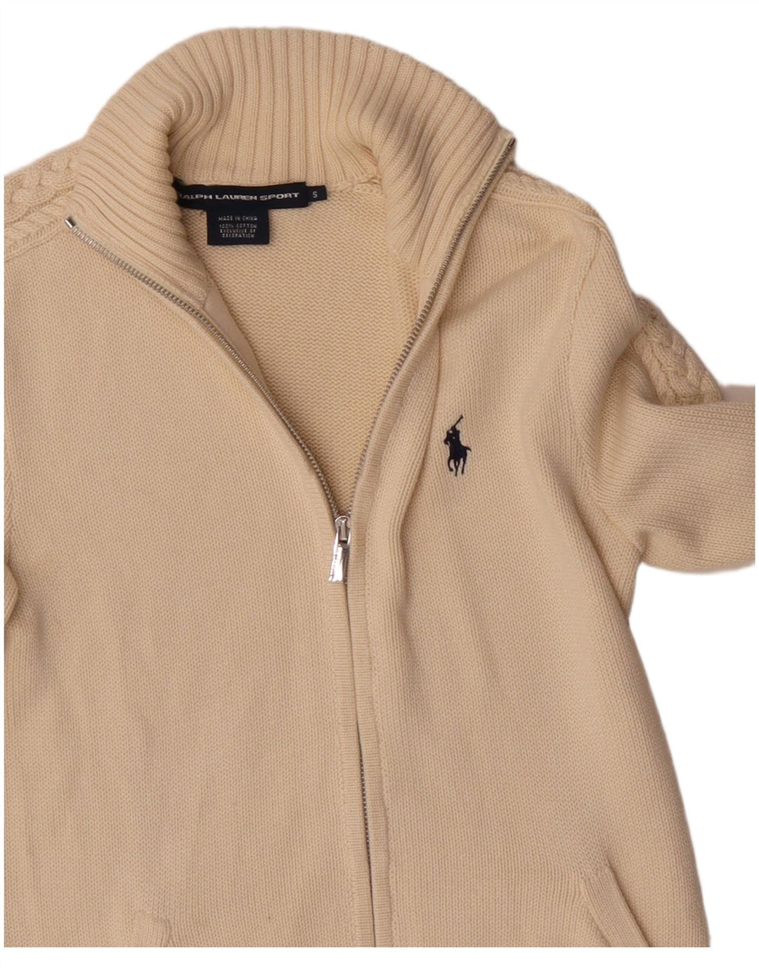 RALPH LAUREN Suéter Cárdigan para Mujer Reino Unido 10 Pequeño Algodón Beige