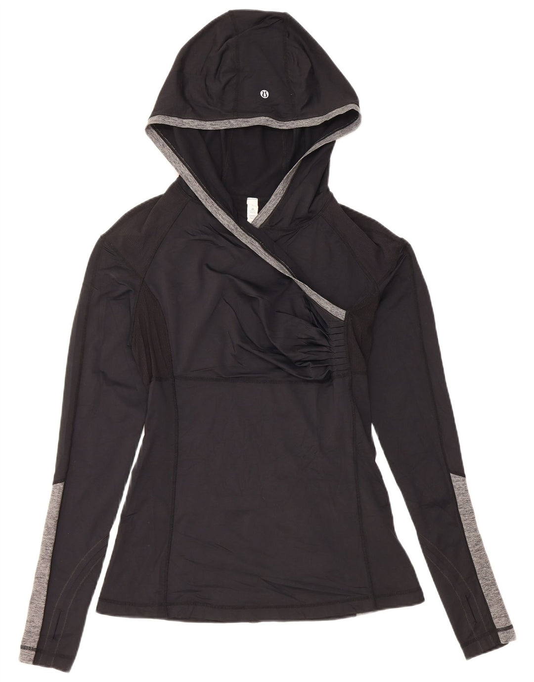 Lululemon - Top con capucha para mujer, manga larga, talla 8, nailon negro mediano