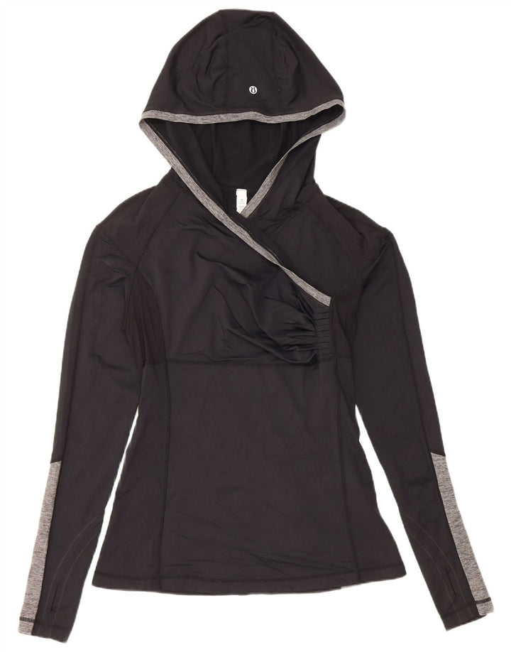 Lululemon - Top con capucha para mujer, manga larga, talla 8, nailon negro mediano