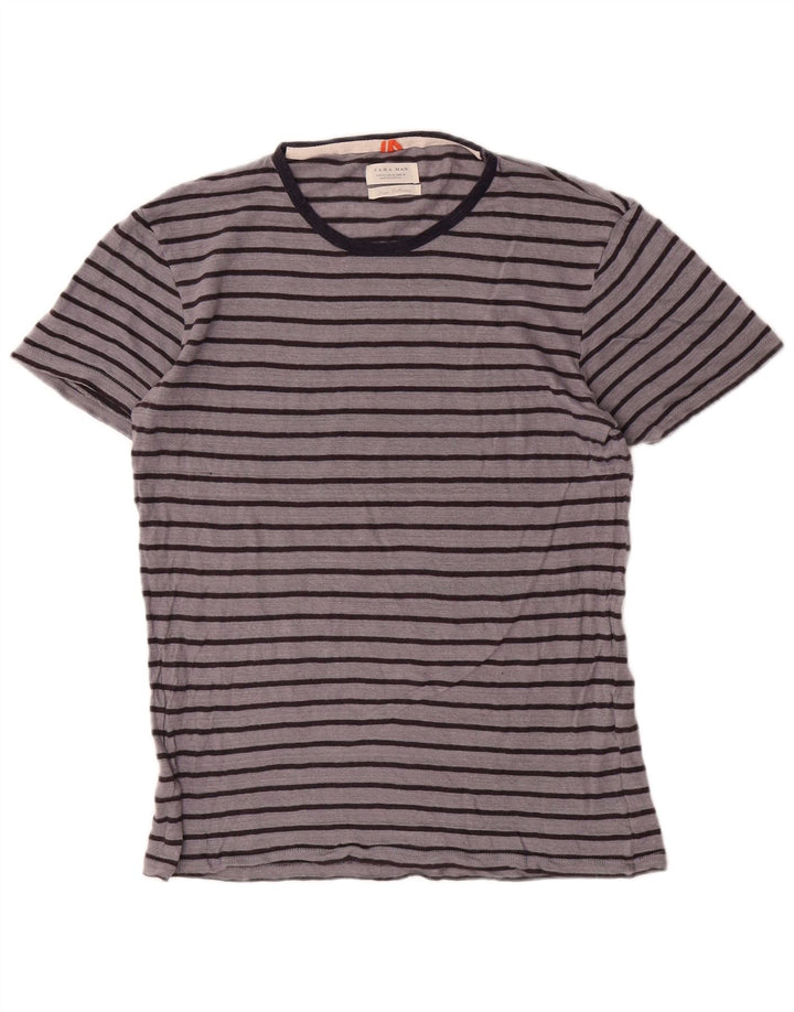 Zara Hombre Camiseta Top Lino Rayas Gris Medio