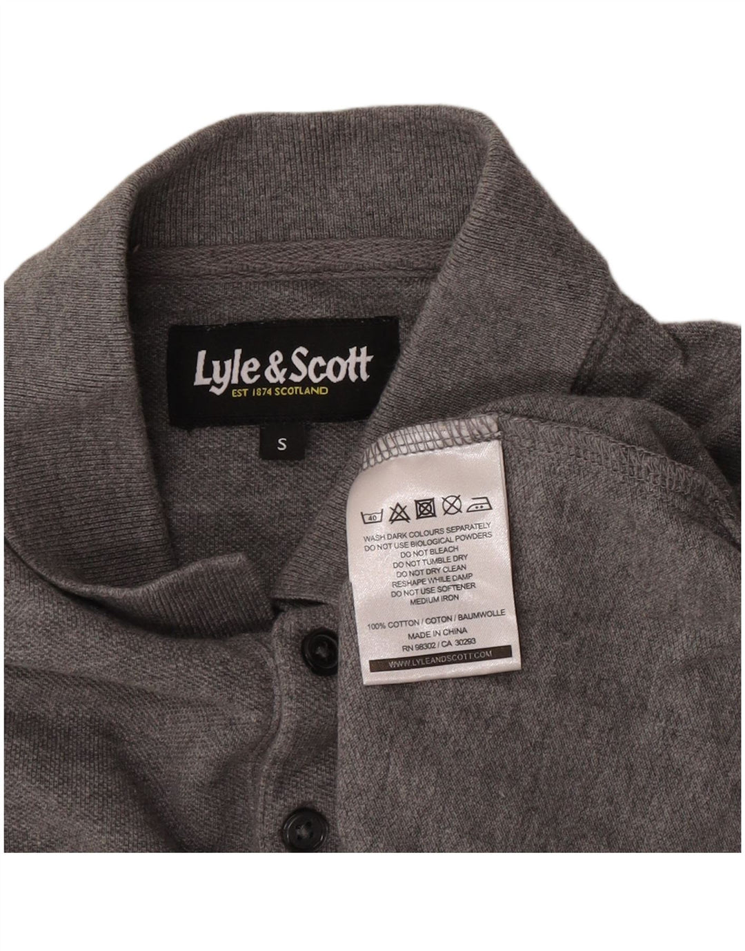 Lyle & Scott Polo de manga larga para hombre pequeño de algodón gris