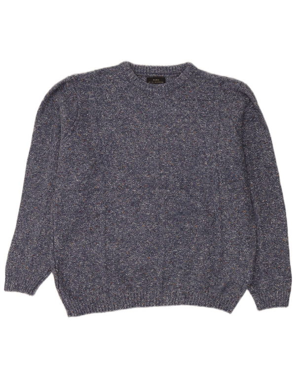 Zara Hombre Jersey De Cuello Redondo Jersey Grande Acrílico Moteado Azul Marino