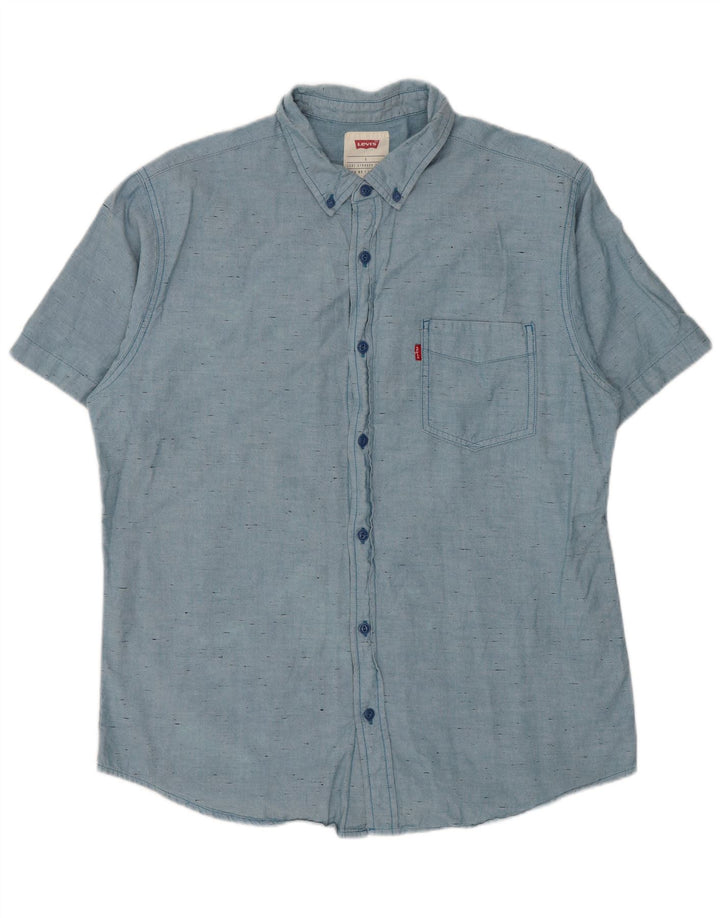 Levi's Camisa de manga corta para hombre de algodón moteado azul grande