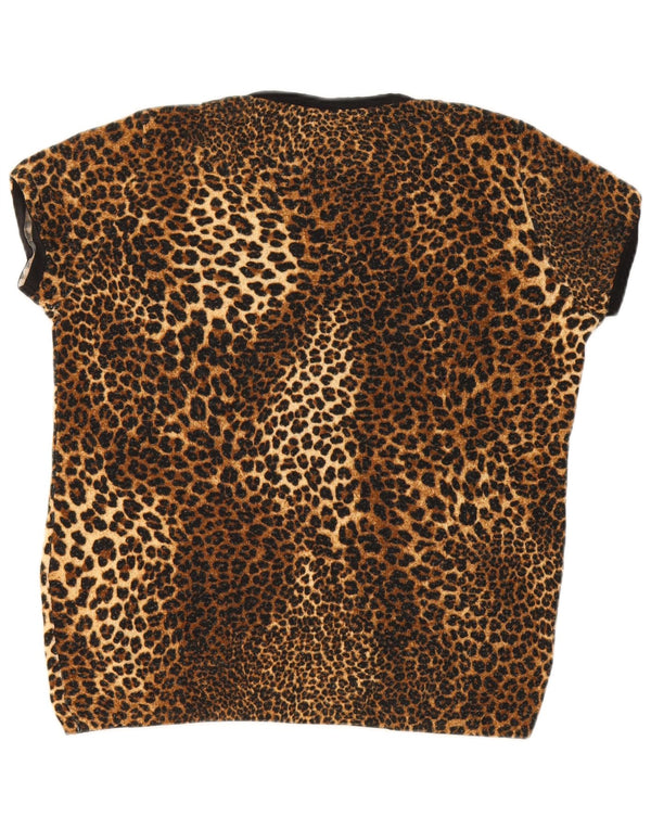 Zara Camiseta Mujer Top UK 40 Grande Marrón Animal Print Acrílico