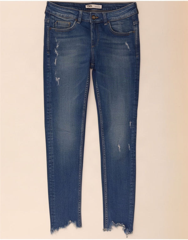 Zara Jeans Ajustados Desgastados para Mujer EU 38 Small W28 L26 Azul