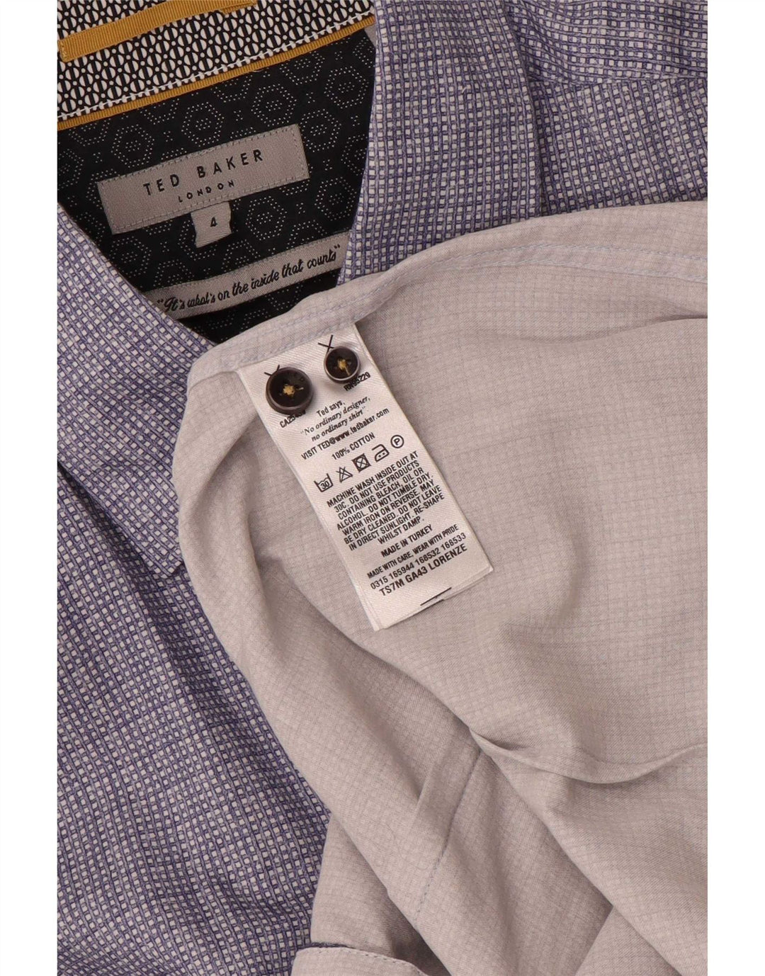 Ted Baker Camisa de manga corta para hombre Talla 4 Grande Algodón geométrico azul marino