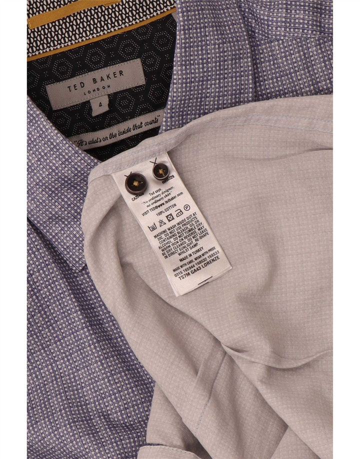 Ted Baker Camisa de manga corta para hombre Talla 4 Grande Algodón geométrico azul marino