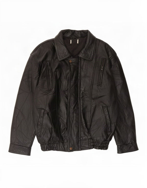 Vintage hombres chaqueta de cuero Reino Unido 38 medio negro