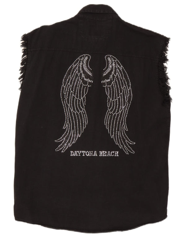 Bikers Camisa vaquera sin mangas con gráfico para mujer UK 46 Grande Algodón negro