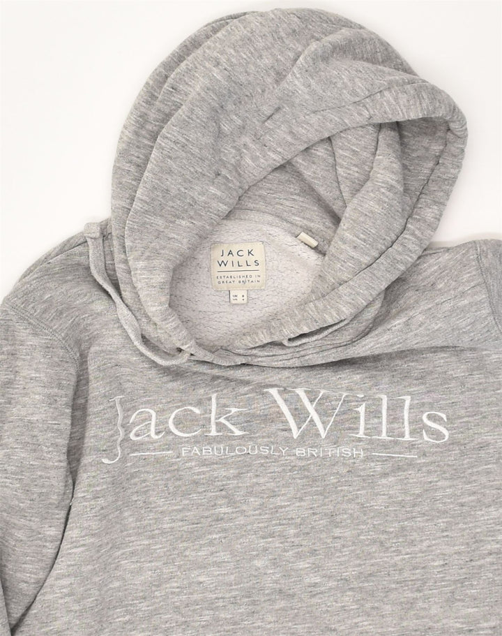 JACK WILLS Womens Graphic Hoodie Jumper UK 8 Small Grey Cotton | Vintage Jack Wills | Thrift | Second-Hand Jack Wills | Used Clothing | Messina Hembry 