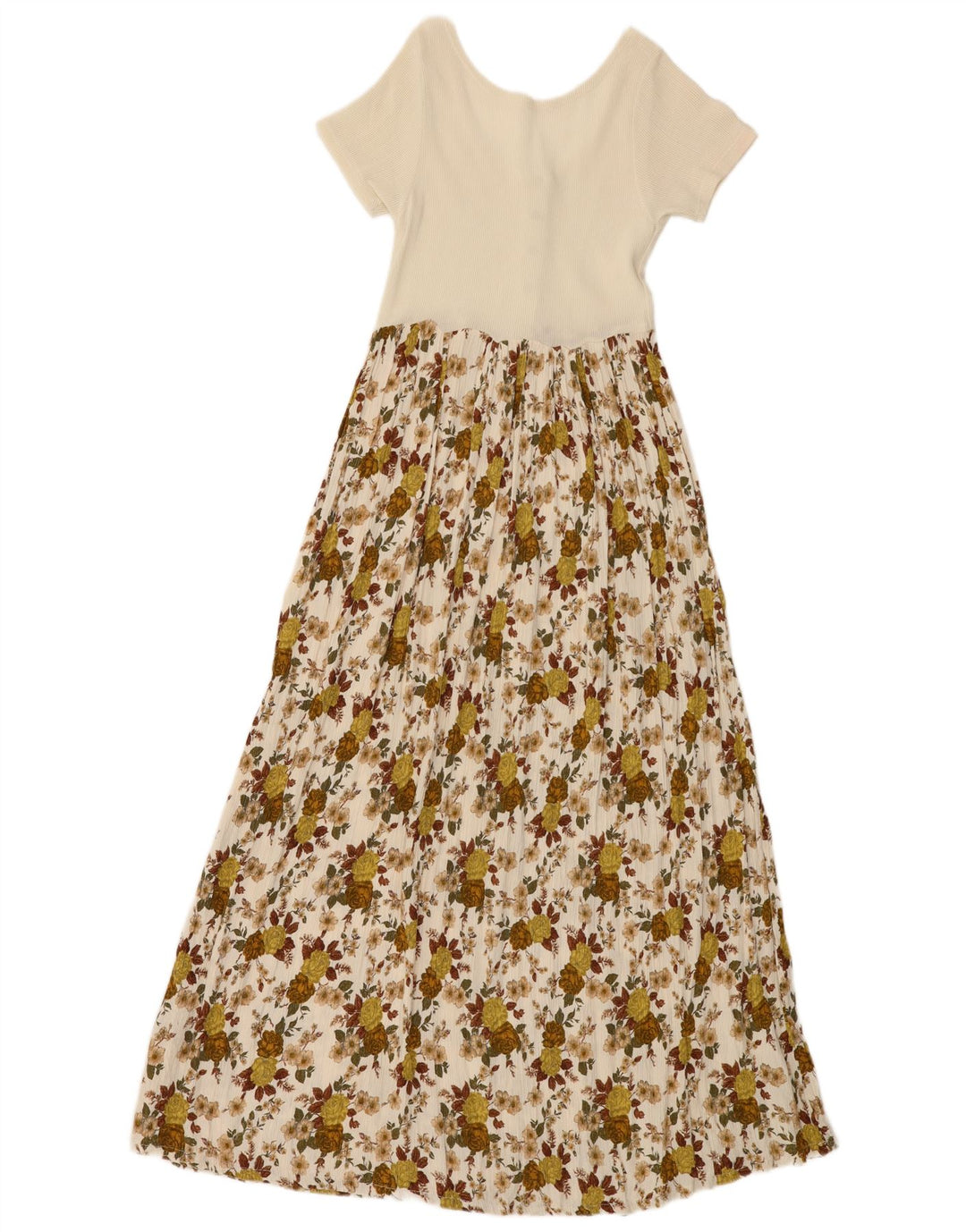 VINTAGE Mujer Maxi Vestido Reino Unido 4 XS Off Blanco Floral