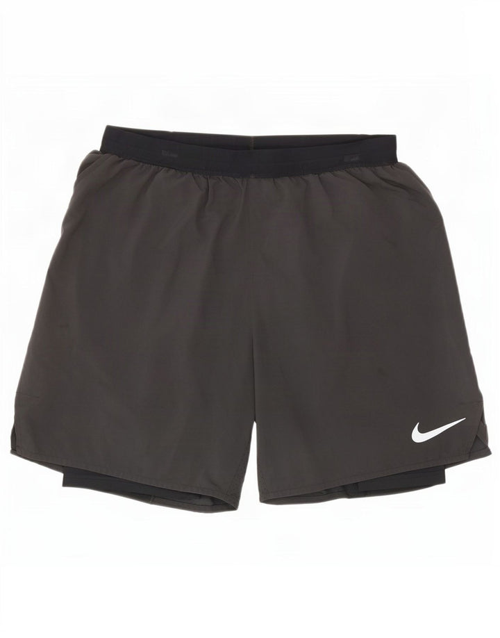 Pantalones cortos deportivos Nike Dri Fit para hombre Poliéster color block gris grande