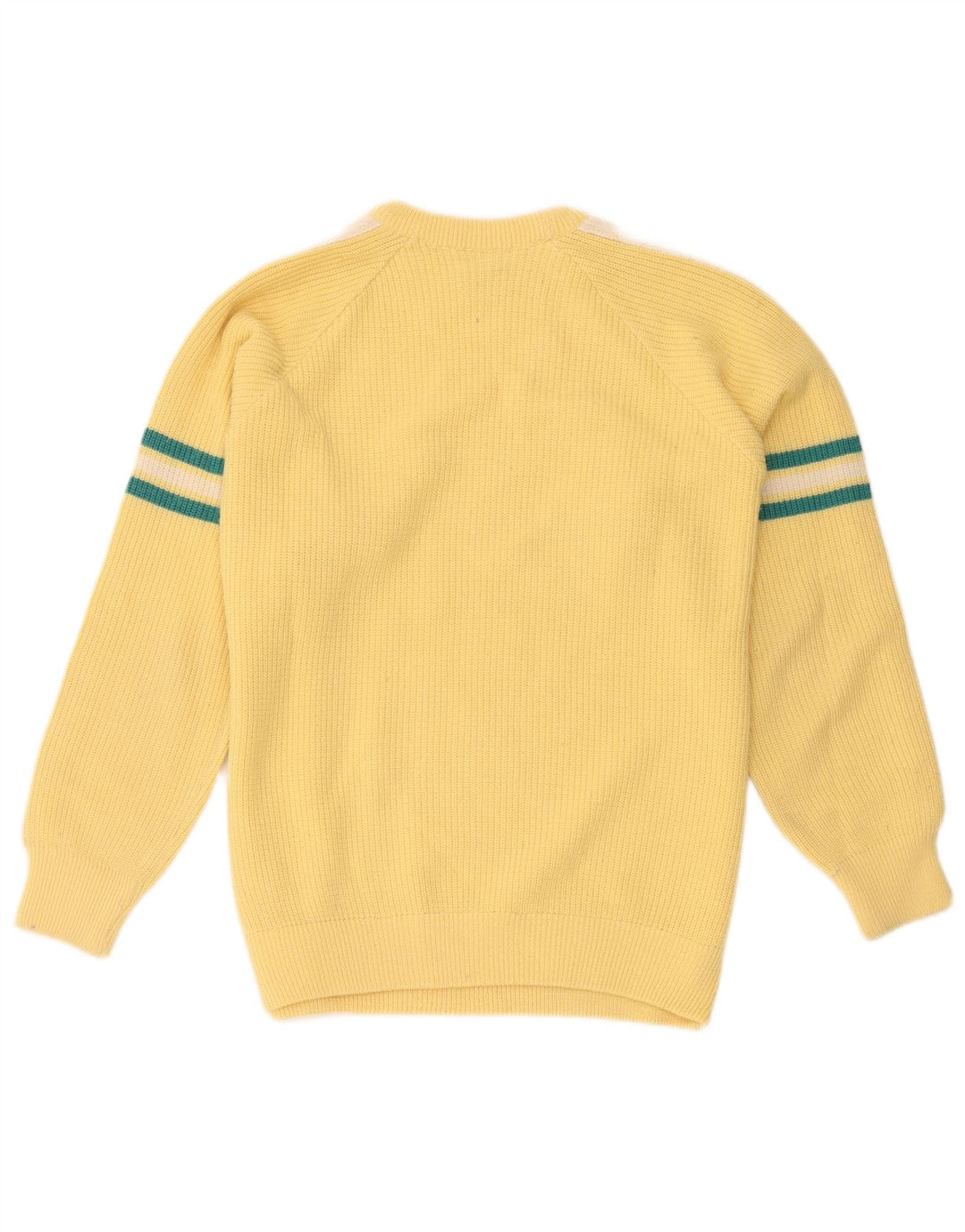 Vintage hombres cuello redondo jersey suéter grande amarillo colorblock