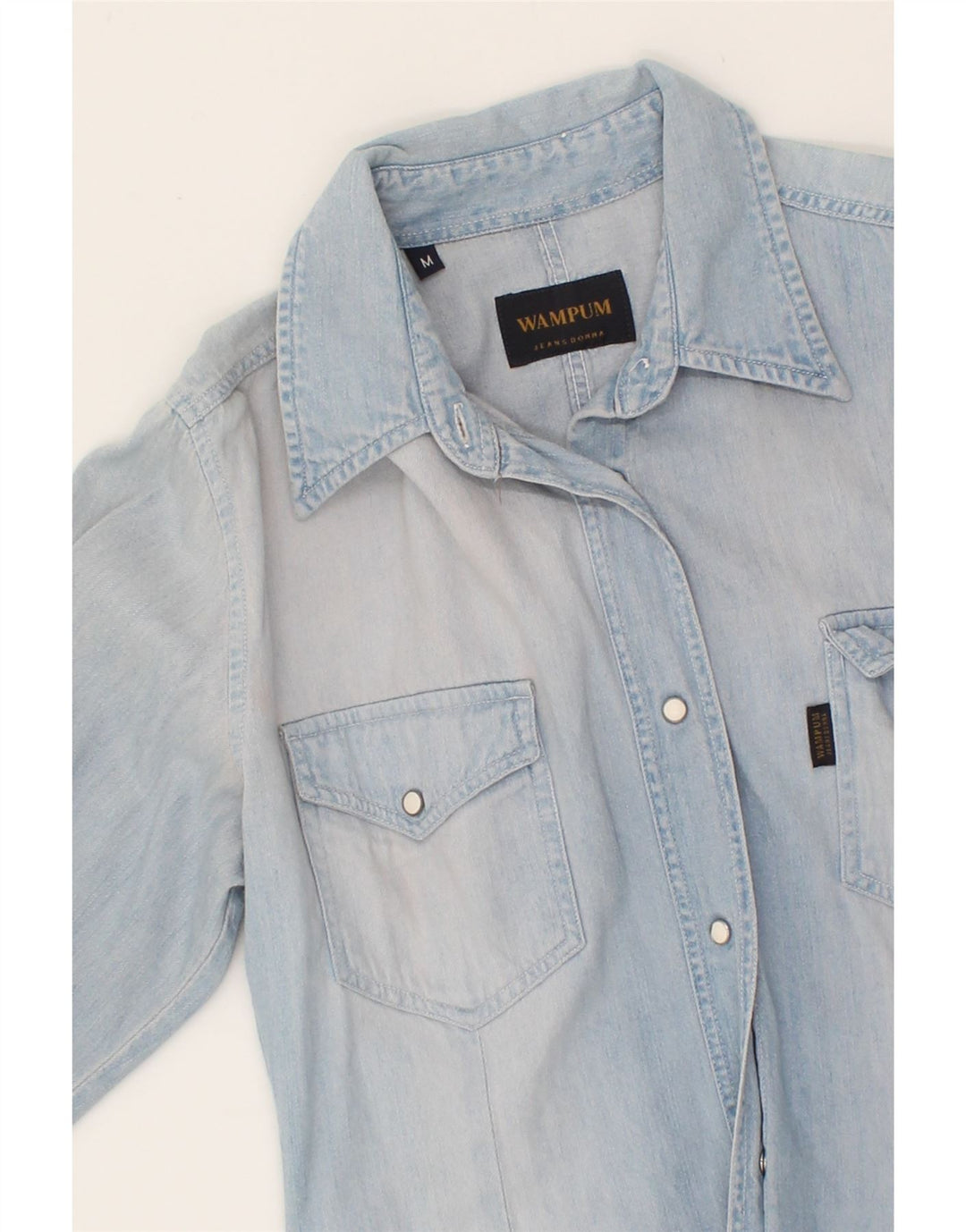 WAMPUM Womens Denim Shirt UK 14 Medium Blue Cotton Vintage Wampum and Second-Hand Wampum from Messina Hembry 