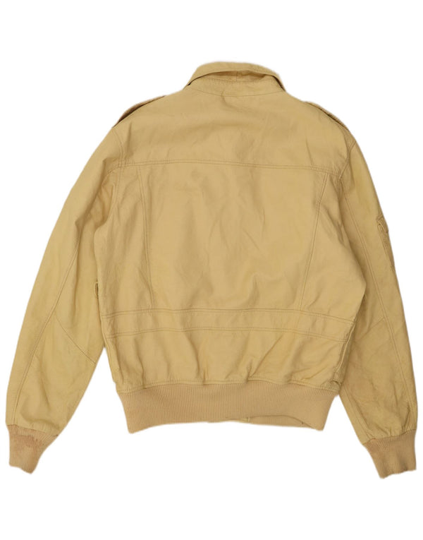 Chaqueta de cuero vintage para hombre IT 50 cuero amarillo grande