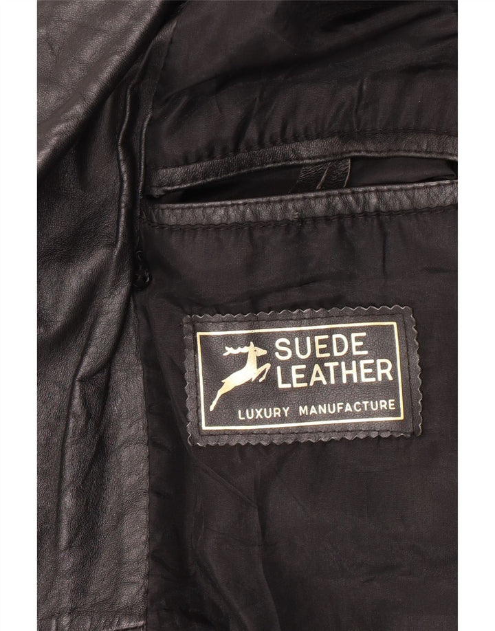 Vintage hombres doble pecho chaqueta de cuero Reino Unido 40 cuero negro grande