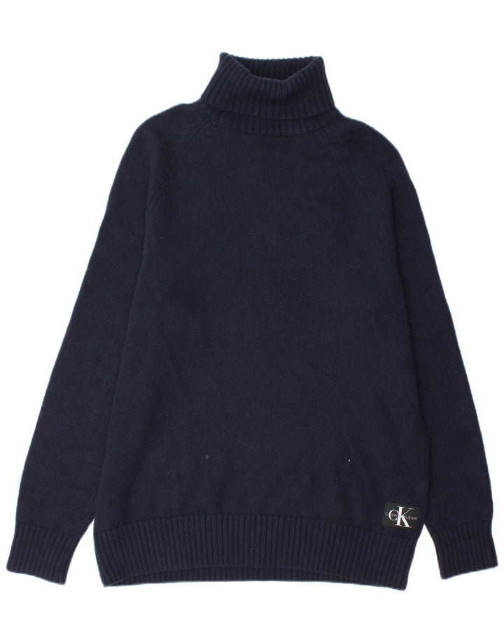 Calvin Klein Jeans Hombre Roll Neck Jumper Suéter Medio Azul Marino Algodón